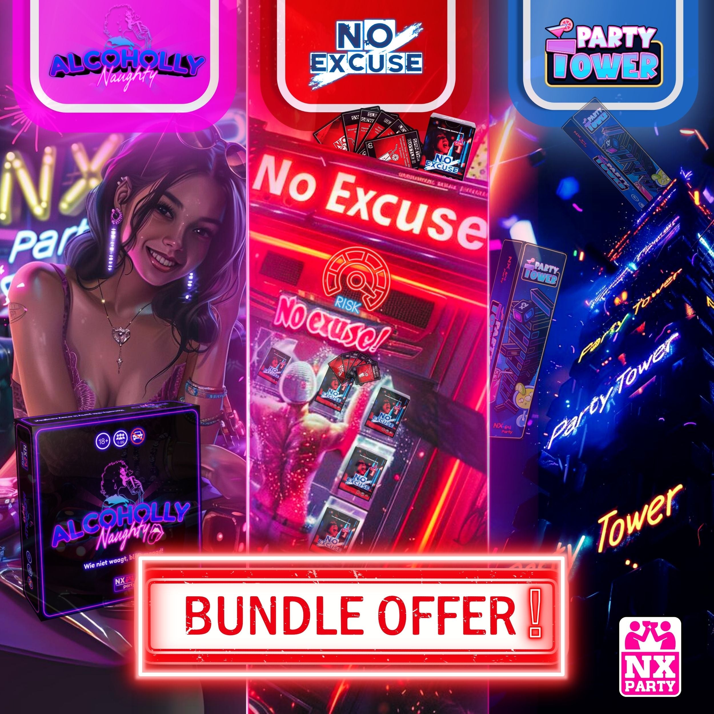 NX Party® Bundel  ~ Alcoholly® Naughty + Party Tower + No Excuse!